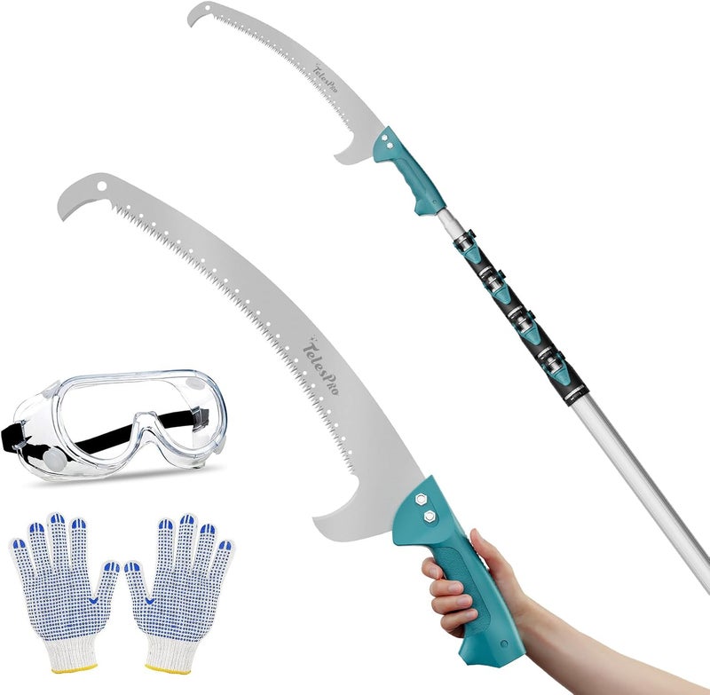 TelesPro Extendable Tree Trimmer: Manual Pole Saw | 6-24ft Telescoping Pruning Pole for Tree Trimming | Saw Attachment, Safety Goggles, and Gloves Included | Trim Branches up to 2" Diameter - Image 1